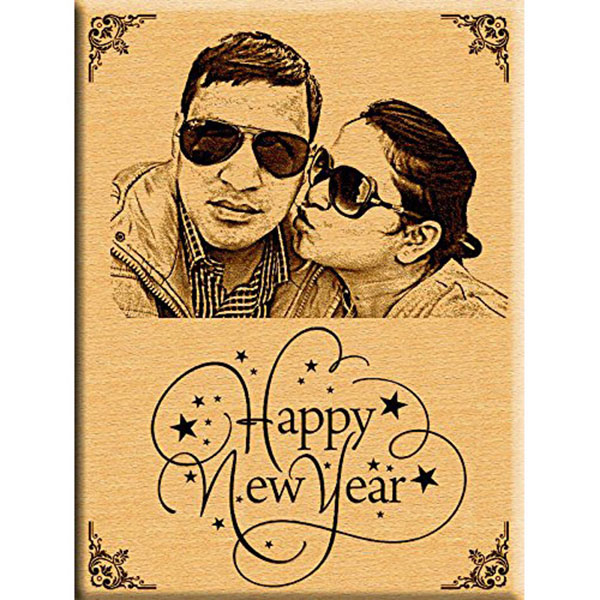 Send Happy new year Gift for him and her - Photo on wood Online