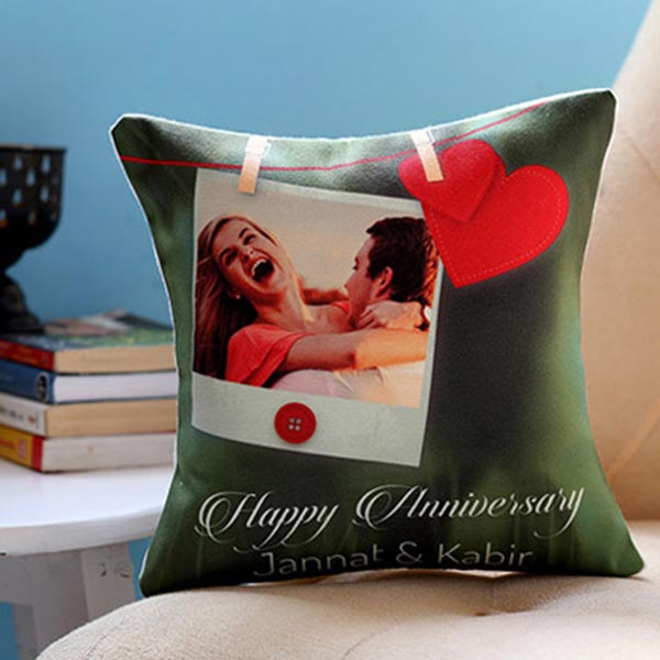 Send Personalised Anniversary Heart Cushion Online