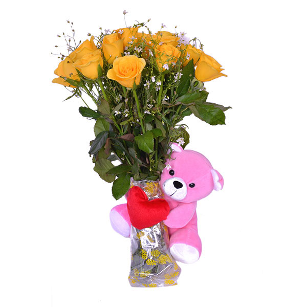 Send Yellow Beauty with Cute Teddy Online