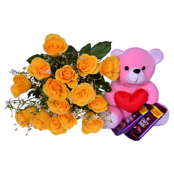 Send Yellow Roses with Chocolate Delights Online