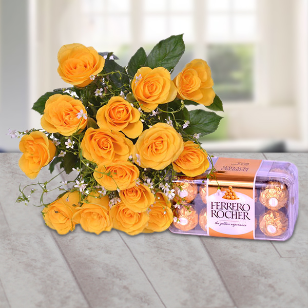 Send Yellow Roses with Ferrero Rocher Online
