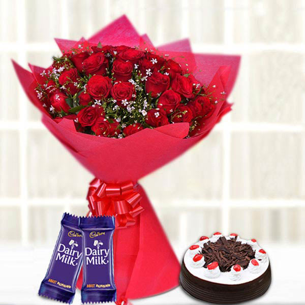 Send 30-Red Blooms with Choco Treats Online