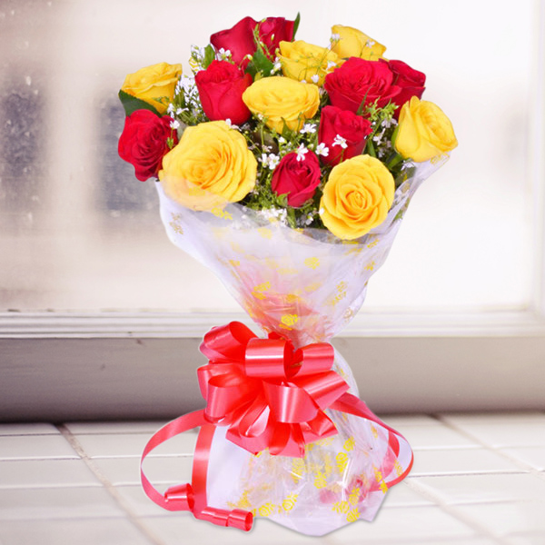 Send Red & Yellow Roses Bunch Online