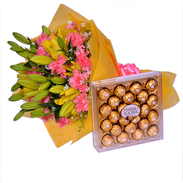 Send Fancy Blooms with Chocolate Delight Online