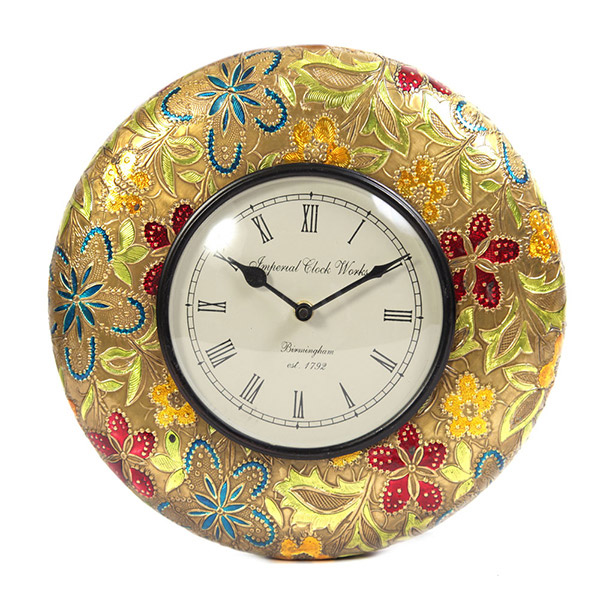 Send Wooden and brass colorful wall clock Online
