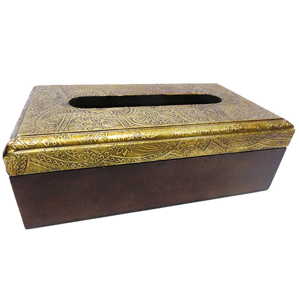Send Brass designed wooden napkin box Online