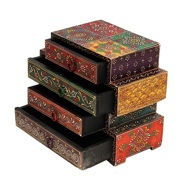 Send Wooden Embossed Multicolor Four Drawers Box Online