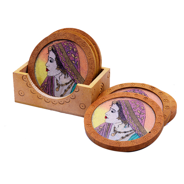 Send Traditional Wooden Tea Coaster with a Lady Painting Online