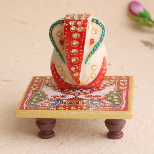 Send Multicolor Marble Ganesh with Chowki Online
