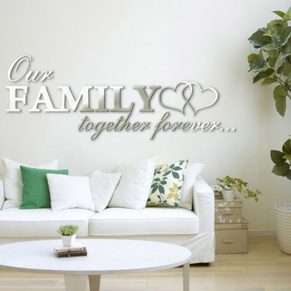 Send 3D Wall Décor Silver Mirror Sticker - Our Family Online