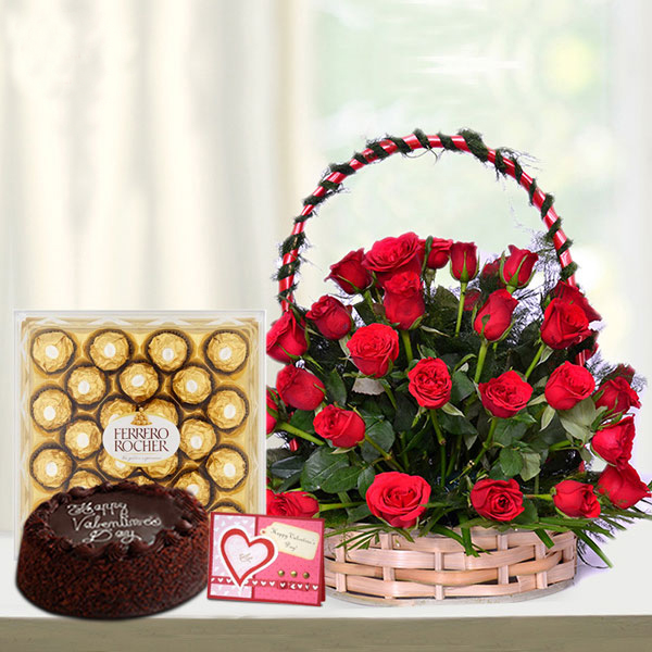 Send Red Roses & Chocolate Hamper Online