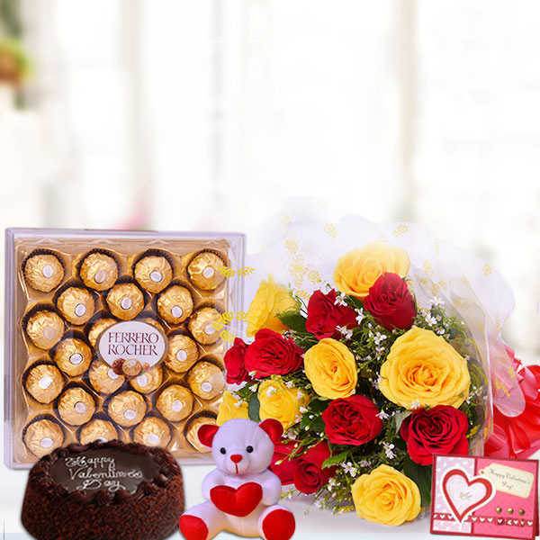 Send Mixed Roses with Chocolate & Truffle Cake Combo Online