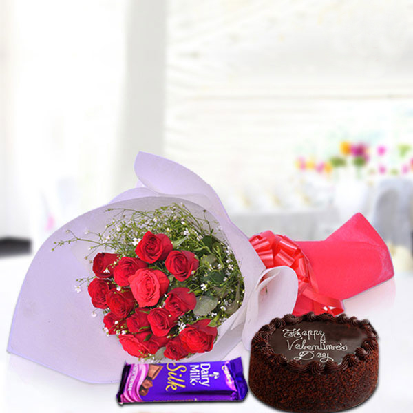Send Red Rose Bouquet with Chocolate Gifts Online