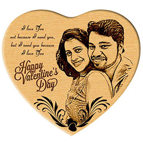 Send Heart Shaped Special Engraved Photo On Wood - Gift For Her And Him Online