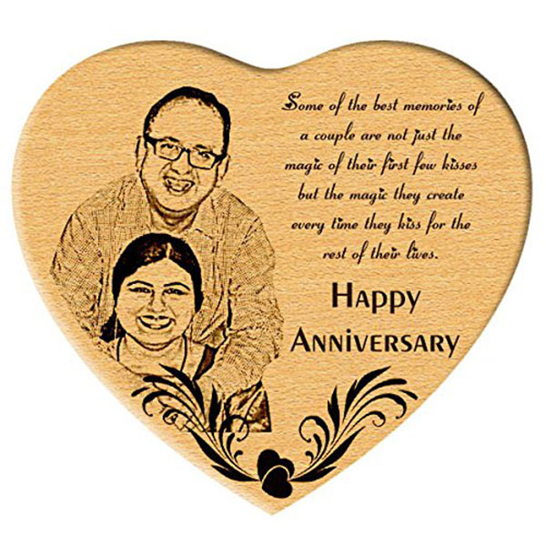 Send Unique Anniversary Gift- Engraved Photo in Wooden Heart Online