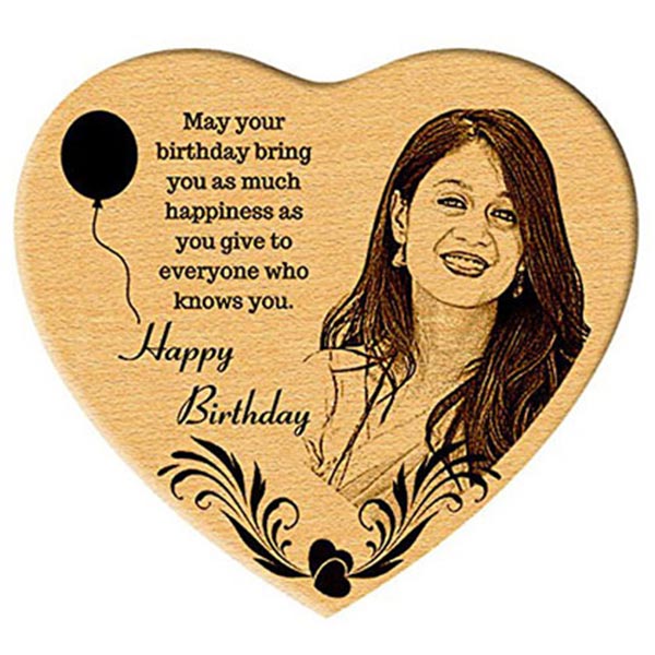 Send Happy Birthday Gift - Heart Shaped Wooden Engraved Photo Online