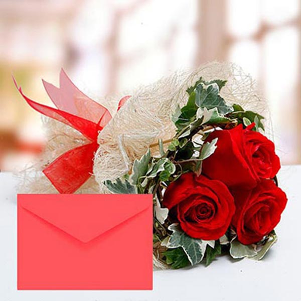 Send Red Roses Bouquet With Greeting Card Online