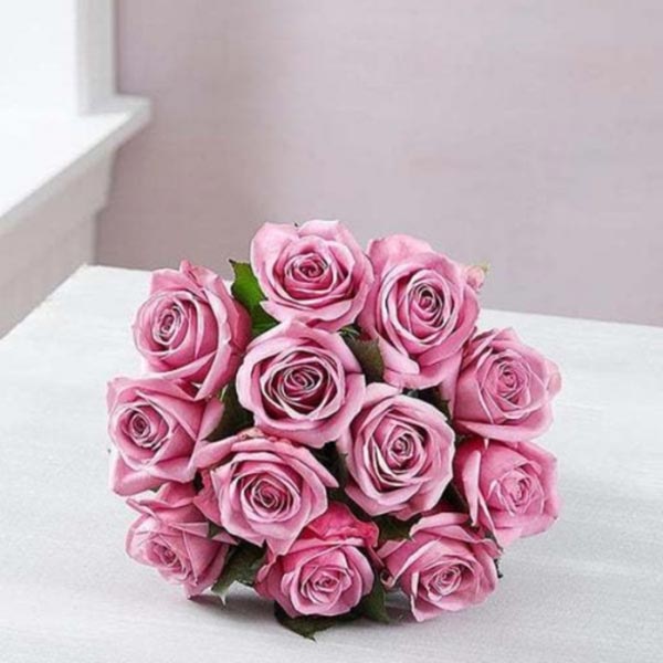 Send 12 Fresh Purple Roses Bouquet Online