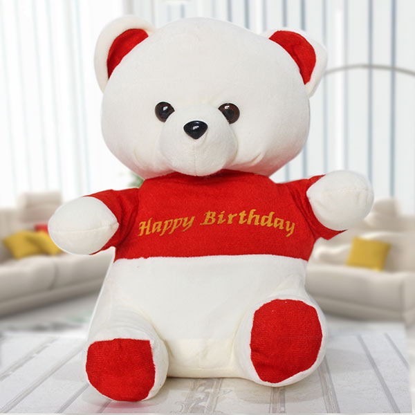 Send Red &  White Birthday Bear - 30 cm Online