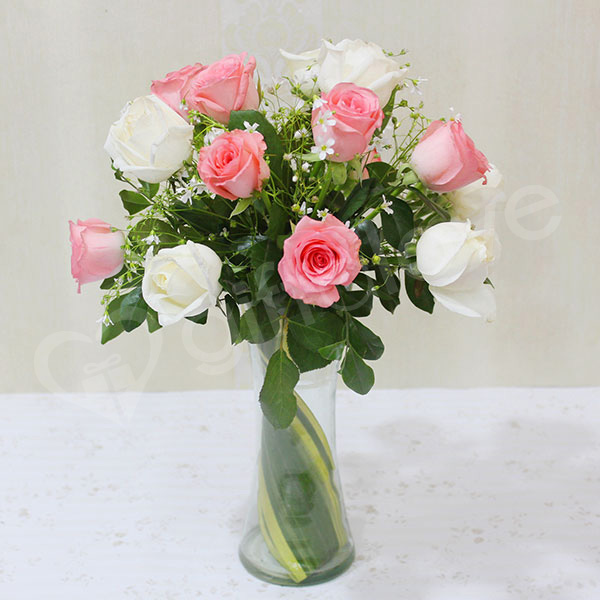 Send Pink White Roses Arrangement Online VL18034VL18 Giftalove