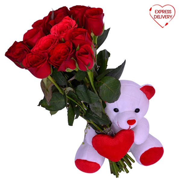 Send Red Rose Bunch & Teddy  Online
