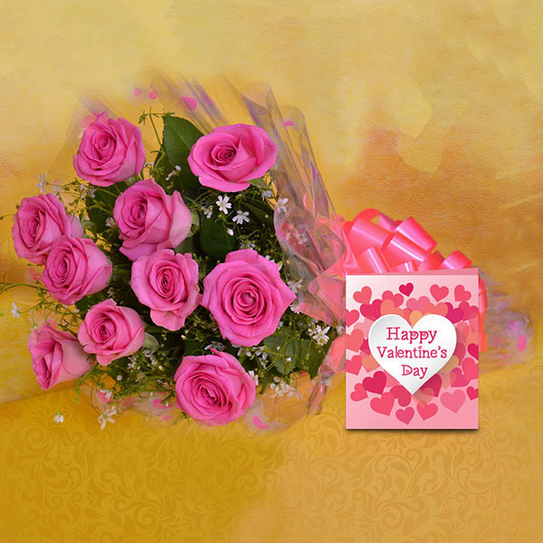 Send Pink Rose Bouquet with Greeting Card Online