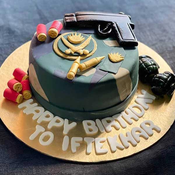 Send Army Themed Cake With Pistol On Top Online
