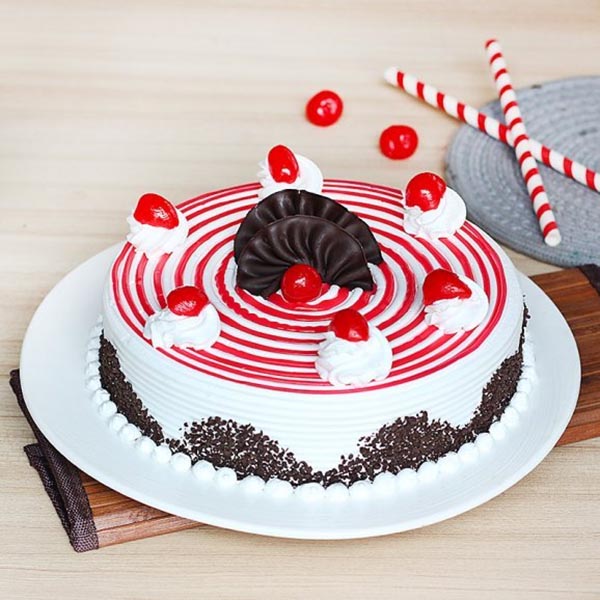 Send Cherry Topped Strawberry Valentine Cake  Online