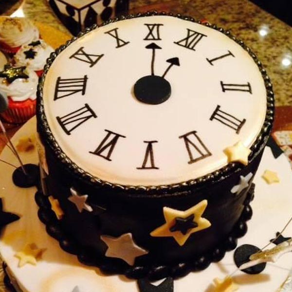 Send Choco Vanilla Clock Theme New Year Cake Online