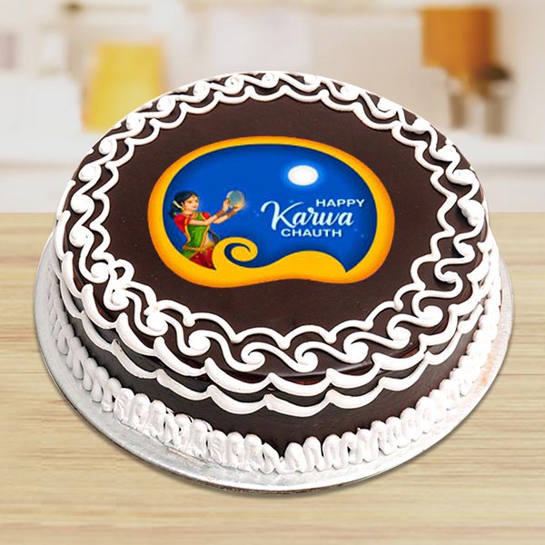 Send Chocolate Flavored Karwachauth Cake Online