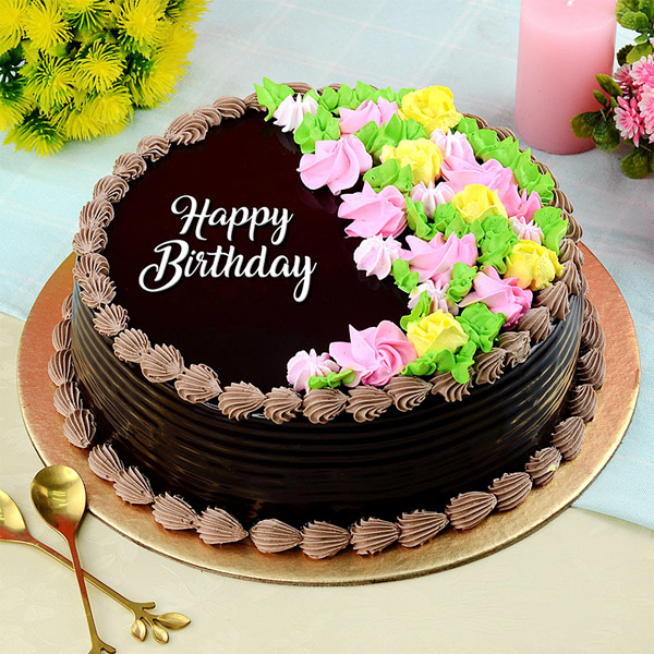 Send Floral Chocolate Cake for Birthday Online