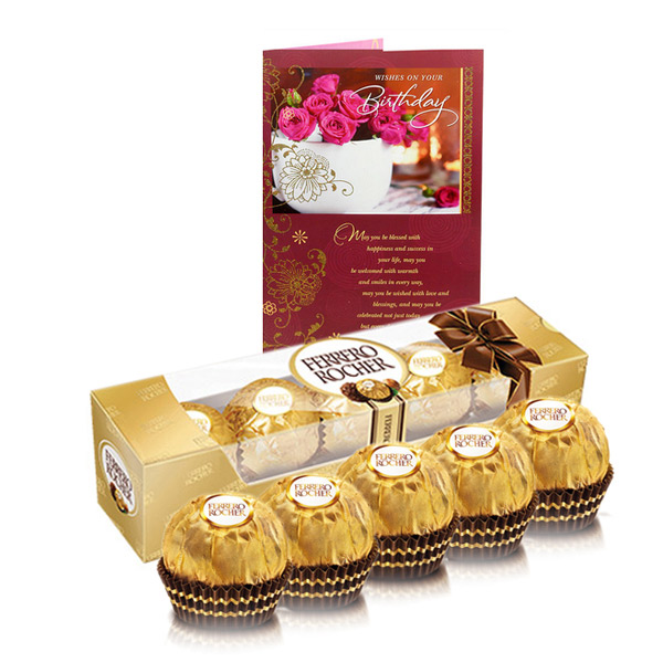 Send 5 Piece Ferrero Rocher With Birthday Card Online