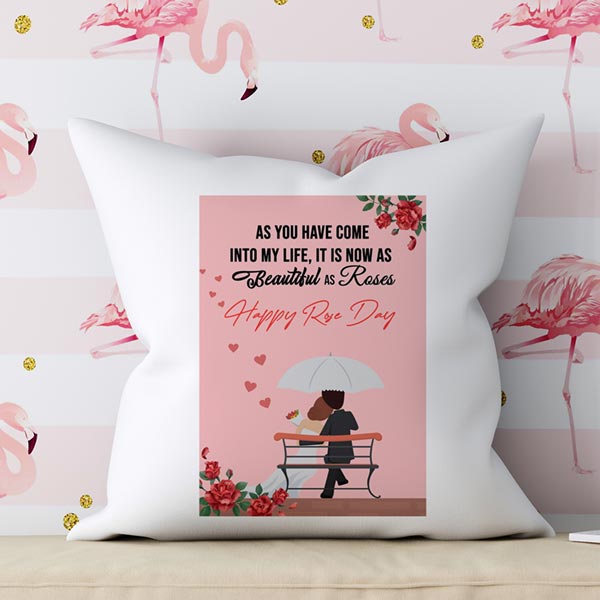 Send Happy Rose Day Quoted Cushion Online