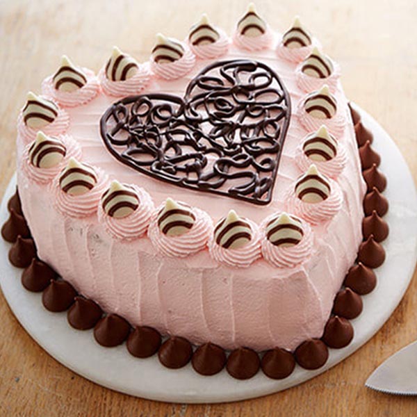 Send Heart Shape Cream Strawberry Valentine Cake Online