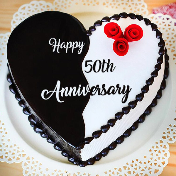 Send Heart Shaped 50th Anniversary Designer Cake Online