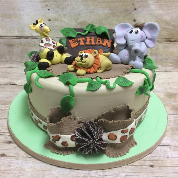 Send Jungle Theme Cake with Animal Toppers Online