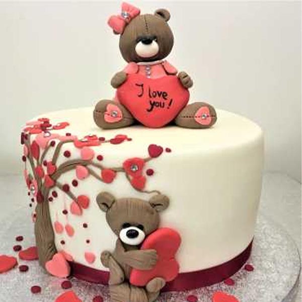 Send Love You Teddy Fondant Valentine Cake  Online