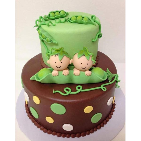 Send Pea Theme Cake with Baby Toppers Online