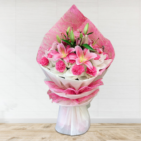 Send Pinkish Carnation & Lily Bouquet Online