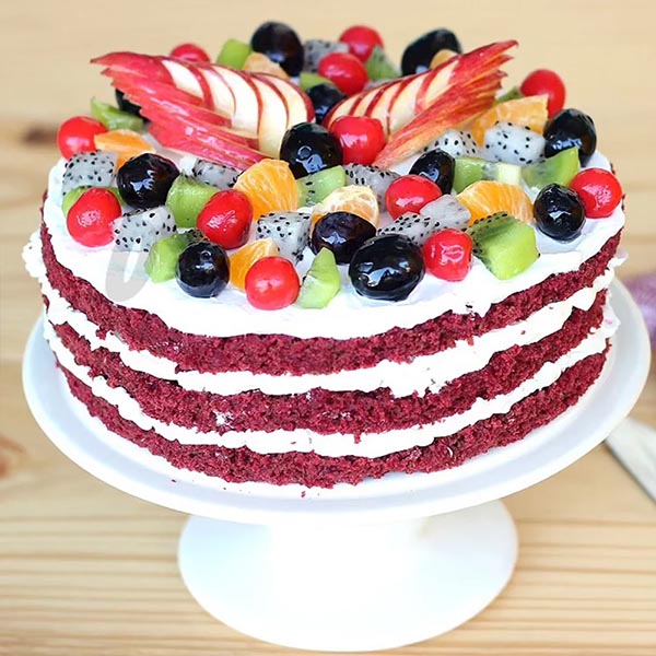 Send Red Velvet Cake with Fruit Topping Online