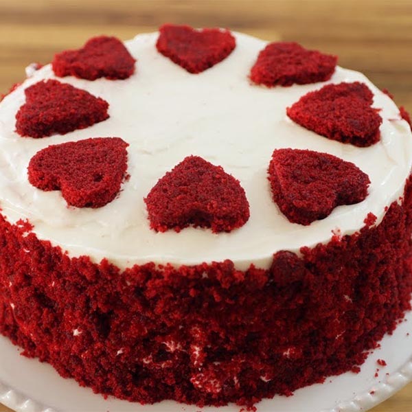 Send Red Velvet Cake with Heart Form Topping Online
