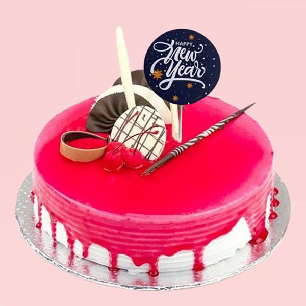Send Sweet Strawberry New Year Cake Online