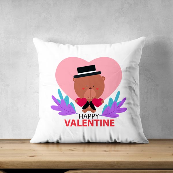 Send Teddy Printed Cushion for Valentines  Online