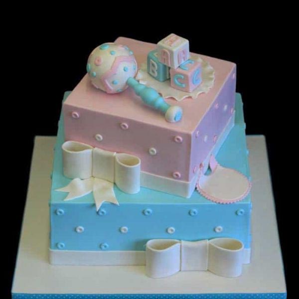 Send Two Tier Pink N Blue Baby Theme Cake  Online