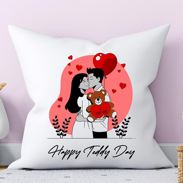 Send Valentine Teddy Day Cushion  Online
