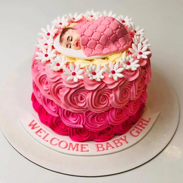 Send Welcome Baby Girl Cake with Baby Topper Online