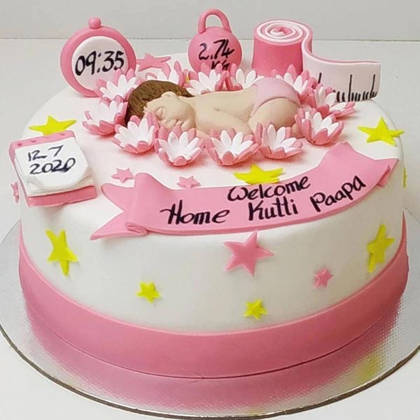 Send Welcome Baby Girl Cake with Designer Toppers Online